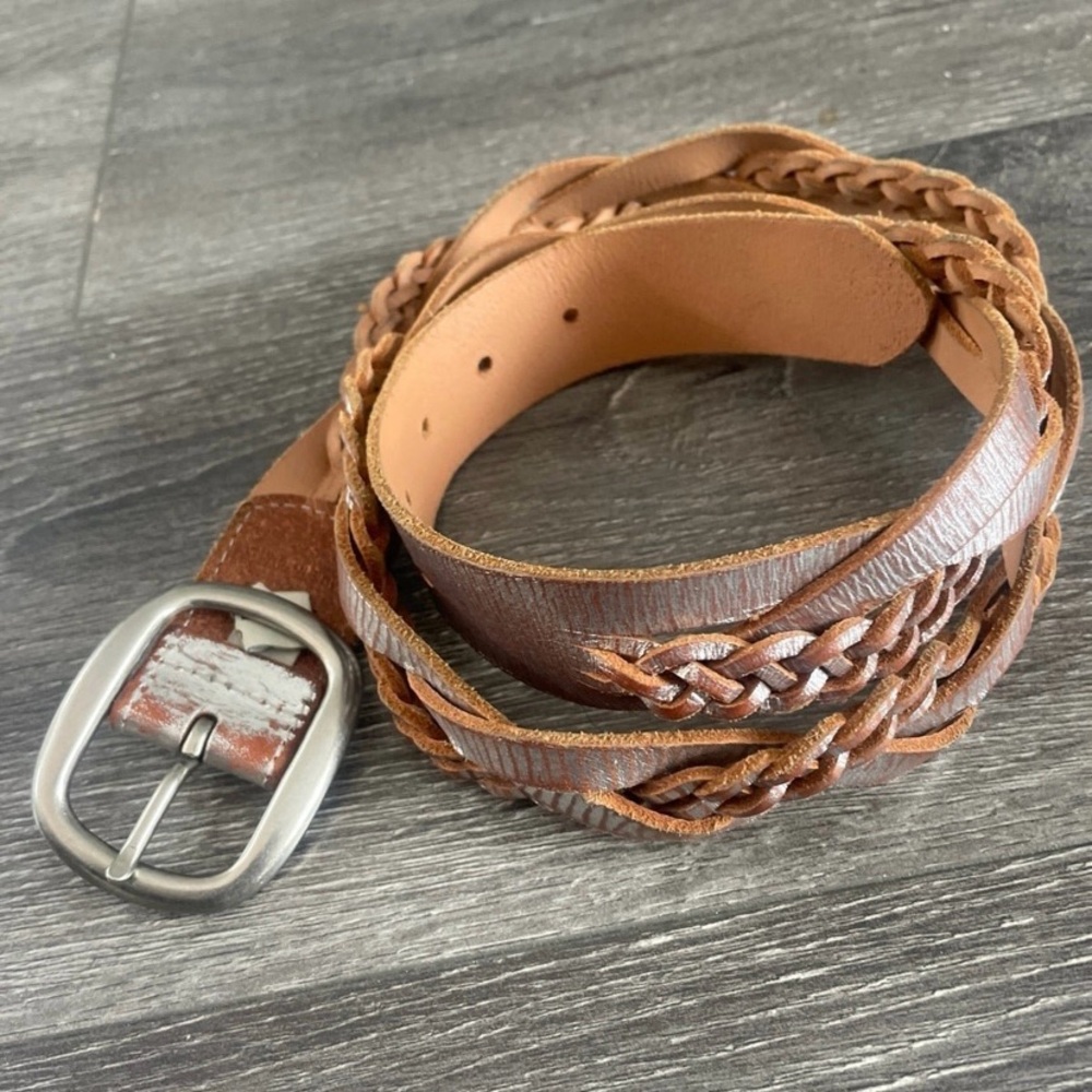 FOSSIL Genuine Leather Belt Brown Silver LARGE